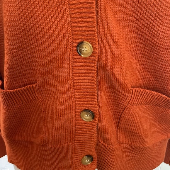 Olivia Sky Women's Burnt Orange and Navy V Neck Cardigan with Pockets Size Large - Picture 3 of 8